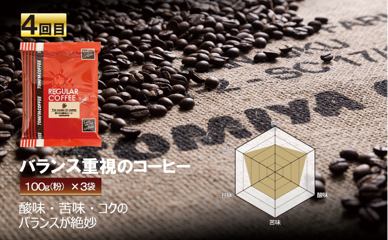 【 5ヶ月定期便 】 定期便 ！ おいしい コーヒー を飲もう 各月 100 g × 3 袋 ( 粉 ) を お届け 計 1.5 kg コーヒー ポスト投函 静岡県 沼津市