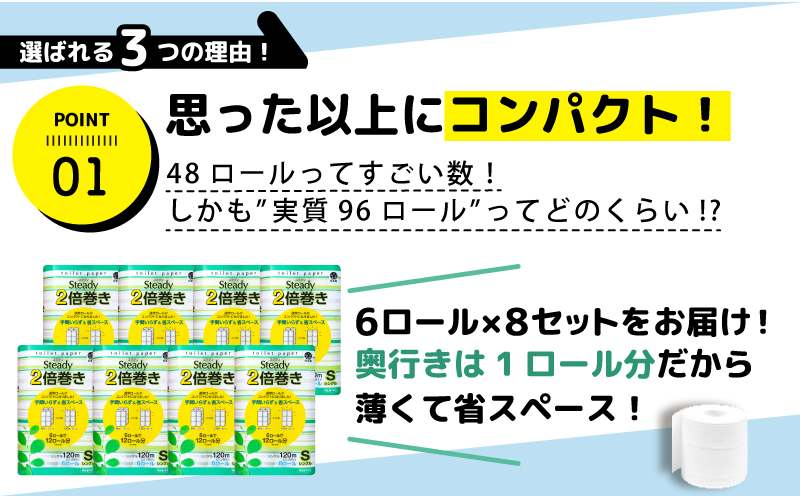 【2026年7月発送】 トイレットペーパー シングル 2倍巻き 6ロール×8パック 計48ロール 96ロール相当 無香料 備蓄 防災 沼津 鶴見製紙 再生紙 やわらか