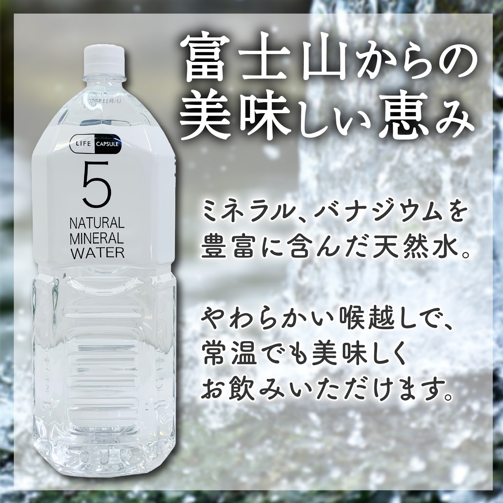 5年保存水 2L 6本 1ケース LIFE CAPSULE ペットボトル ミネラル ウォーター 天然水 ストック 非常用 保存水 飲料水 防災 備蓄 長期保存水 備蓄水 災害用 避難用品 防災グッズ 静岡 沼津