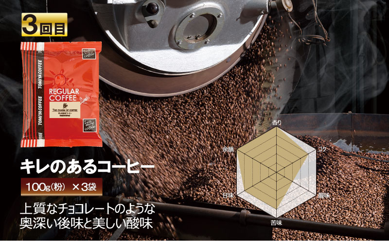 【 5ヶ月定期便 】 定期便 ！ おいしい コーヒー を飲もう 各月 100 g × 3 袋 ( 粉 ) を お届け 計 1.5 kg コーヒー ポスト投函 静岡県 沼津市