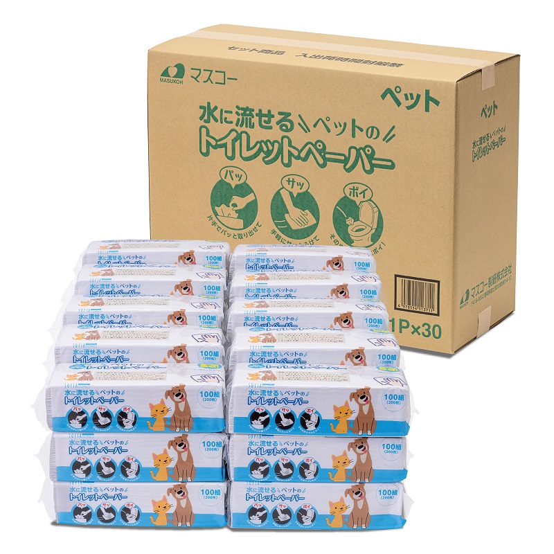 0011-107-02 マスコー製紙 ペットのトイレットペーパー ペットめちゃラク 100組×30個