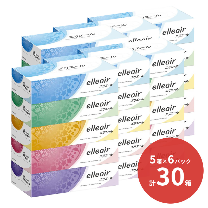 0015-10-15 エリエール ティシュー 180組×5箱×6パック (30箱)　ティッシュ ティッシュペーパー ボックスティッシュ パルプ100% 日用品 消耗品