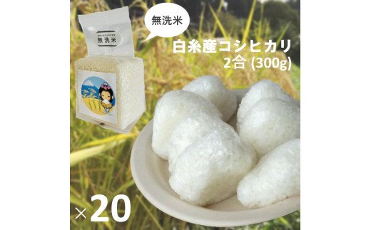 0030-18-06. 【無洗米】白糸産コシヒカリ　2合（300g）×20個