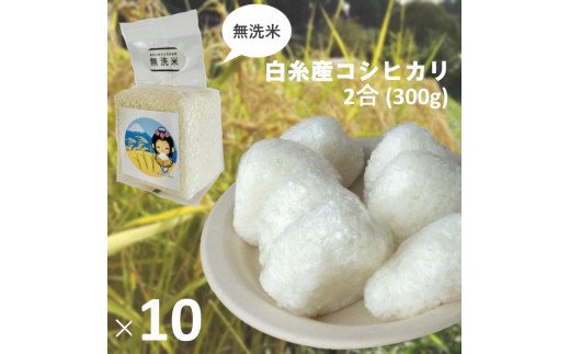 0018-18-02. 【無洗米】白糸産コシヒカリ　2合（300g）×10個