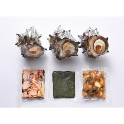 極冷釜サザエ　(サザエ刺身用スライス1p・昆布出汁炊きスライス1p・肝ペースト1p)【配送不可地域：離島】【1115535】