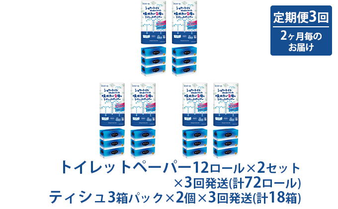 エリエール 定期便 年3回 隔月 シャワートイレのためにつくった吸水力が2倍のトイレットペーパー 12ロール 贅沢保湿ローションティシュー 3箱 2個ずつ セット 詰め合わせ ティッシュペーパー 保湿ティッシュ トイレ 日用品 静岡 静岡県 島田市