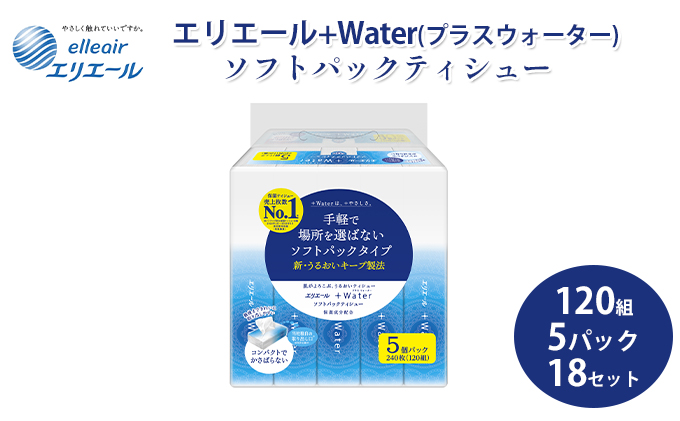 ティッシュ エリエール +Water プラスウォーター ソフトパック 120組 5パック 18個 セット ティッシュペーパー ティシュー ティシューペーパー 保湿 保湿ティッシュ 日用品 消耗品 静岡 静岡県 島田市