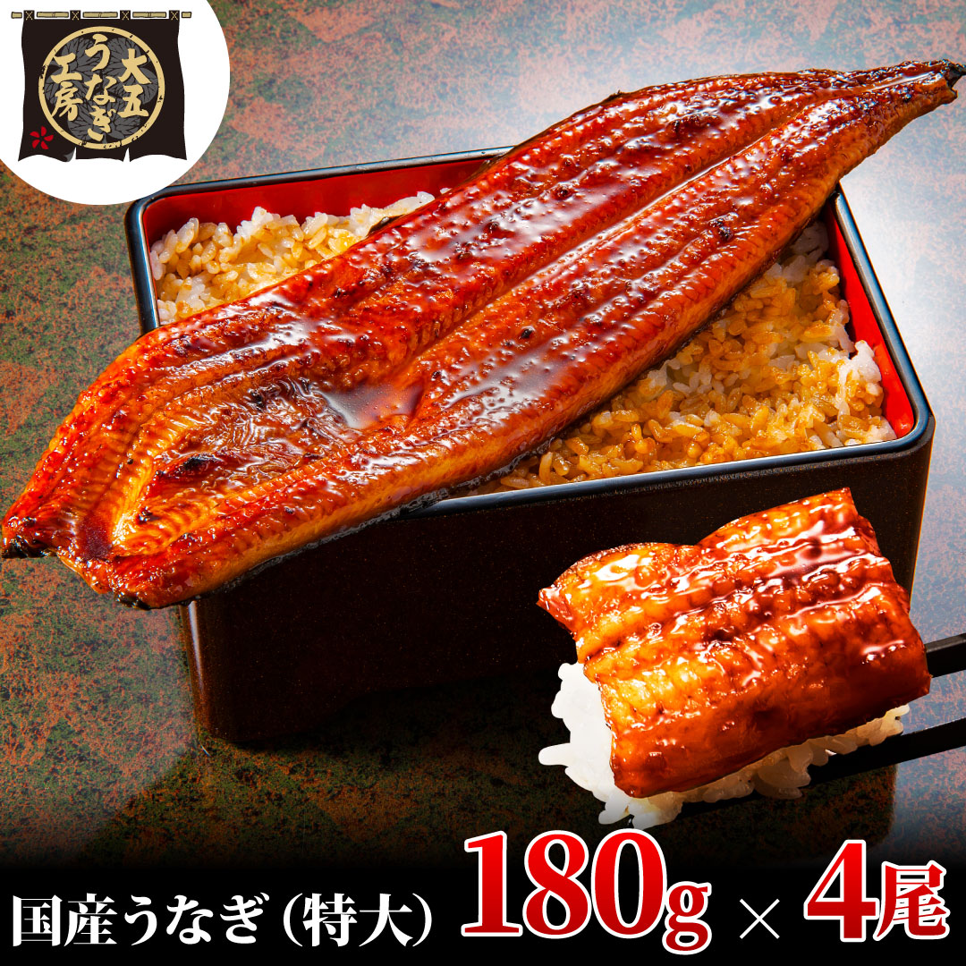 うなぎ蒲焼 180g×4尾(720g) うなぎ ウナギ 鰻 蒲焼 蒲焼き冷凍 国産 大五 大五通商 静岡 島田市