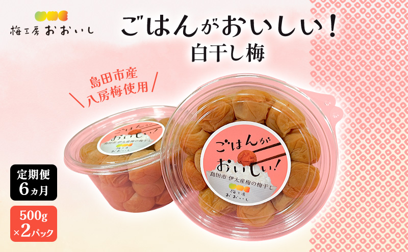 【定期便6ヶ月】八房梅使用 ごはんがおいしい！白干し梅 500g×2パック 梅干し うめぼし 白干し 塩漬け おにぎり 弁当 島田市 静岡県