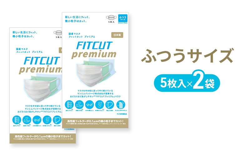 FITCUT プレミアムマスク（国産）ふつうサイズ5枚袋×2 マスク 普通サイズ 不織布マスク 静岡県 島田市