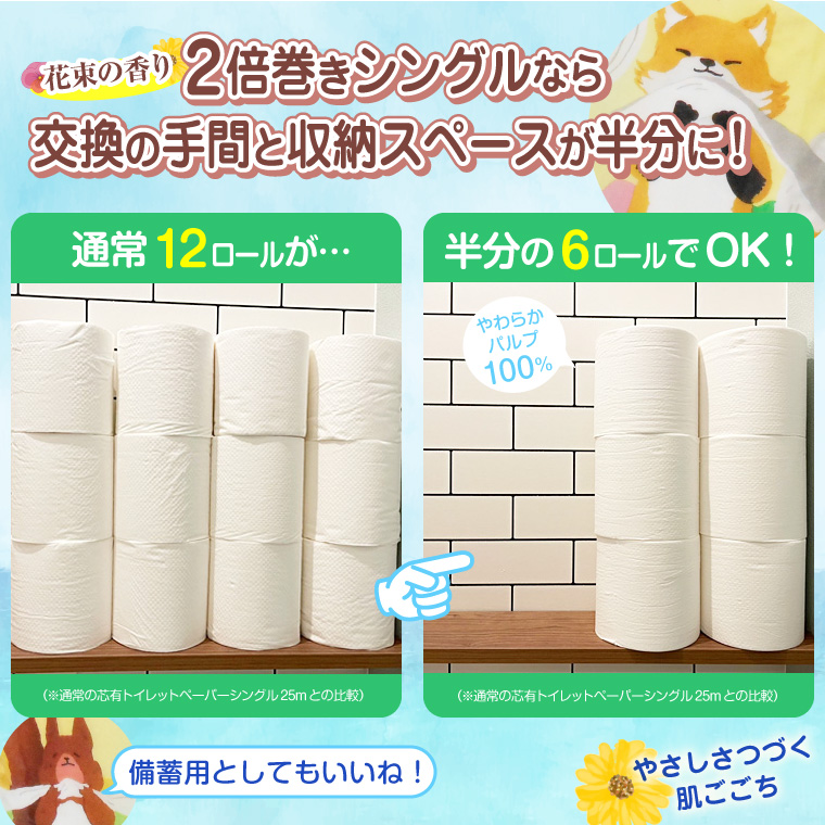 こはるび 2倍巻きトイレットペーパー シングル パルプ 12R2パック 長持ち 日用品 [sf002-655]