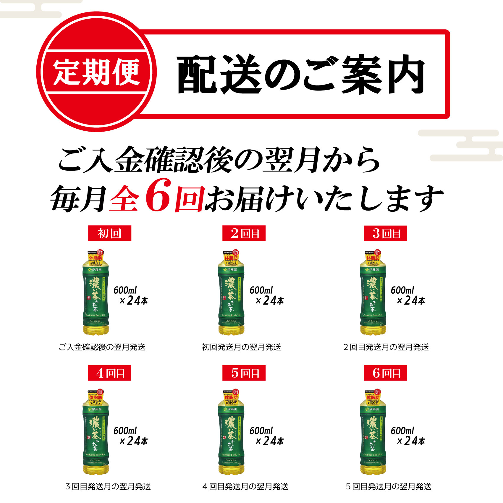 ［定期便６回］お〜いお茶濃い茶PEＴ６００ml（1910）