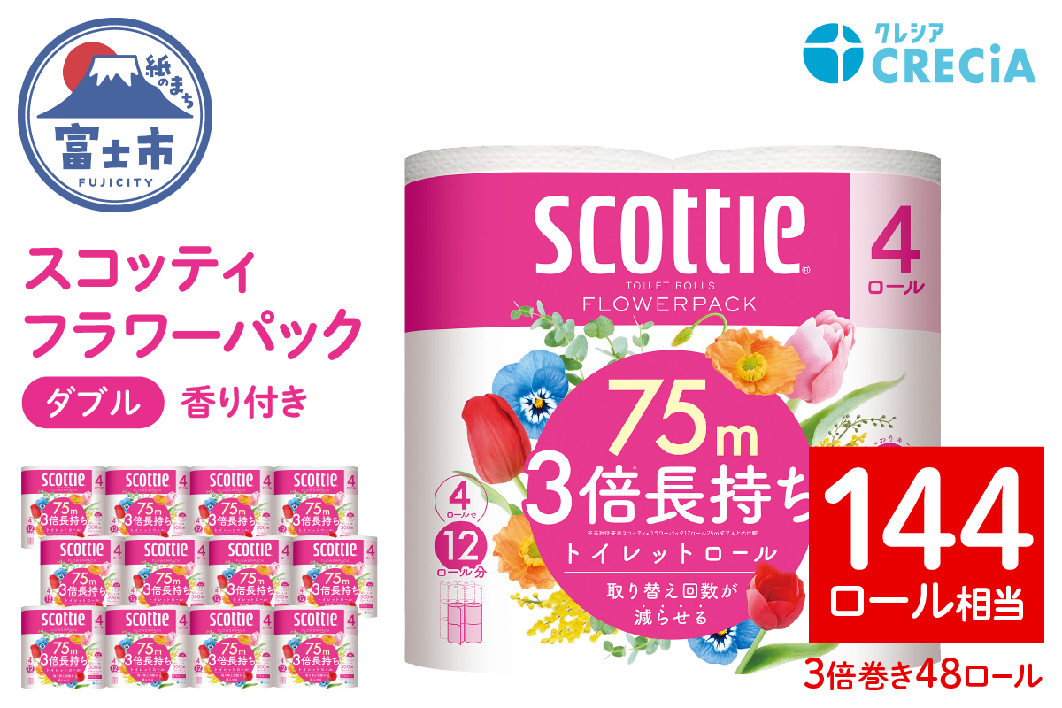 スコッティ フラワーパック　３倍長持ち４ロール×１２パック(a1454)