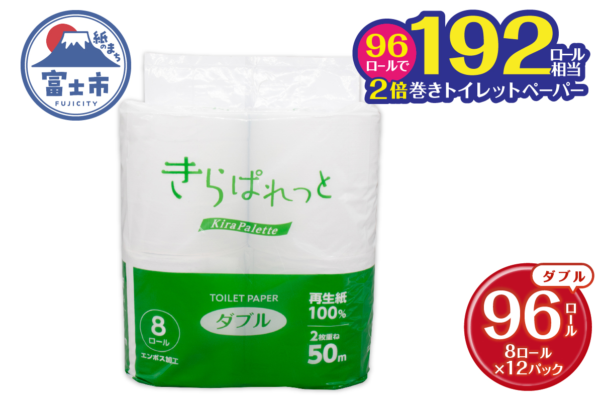 再生紙トイレットペーパー きらぱれっとトイレットペーパー8ロール×12個 (96ロール) (ダブル) [sf108-004]
