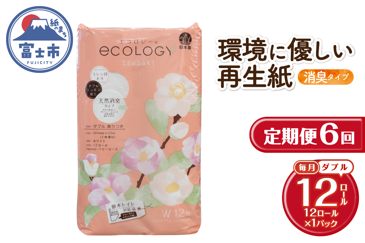 3833 定期便【全6回】【毎月発送】エコロジートイレットペーパー ダブル12ロール1パック [sf002-448]