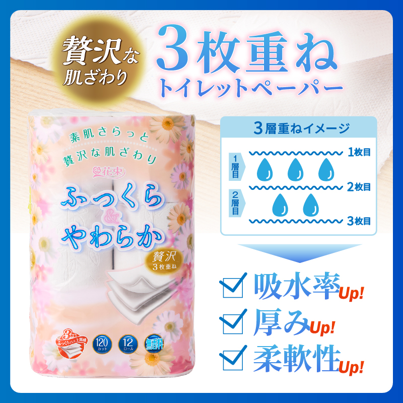 花束ふっくらやわらかトイレットペーパー12R贅沢トリプル96ロール（1604）