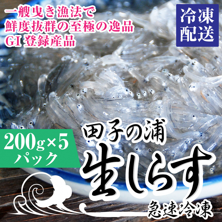 一艘曳き漁法「田子の浦」漁港直送生しらす獲れたて急速冷凍200ｇ×5個セット(a1554)