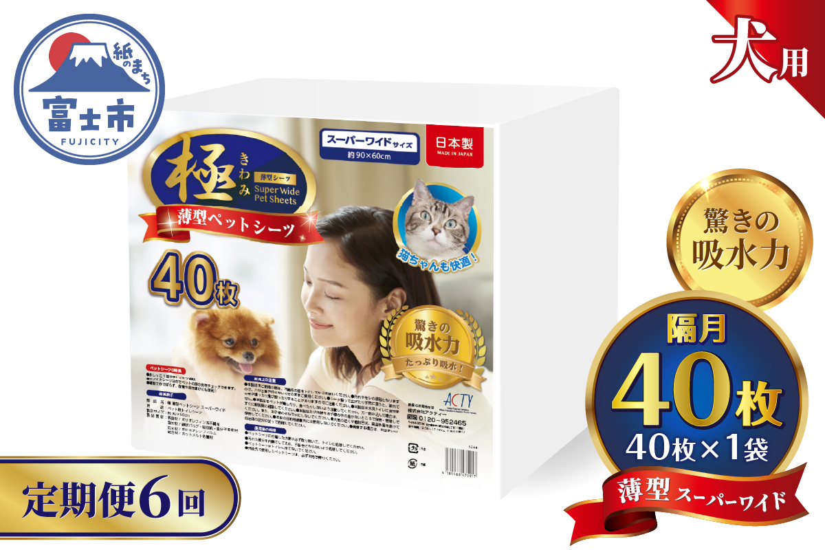 定期便【全6回】【極】シリーズ　犬用ペットシーツ　薄型スーパーワイド　40枚　ペットシート　日本製 [sf077-142]