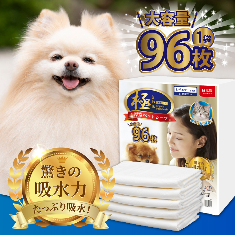 定期便【全6回】【極】シリーズ　犬用ペットシーツ　厚型レギュラー　96枚　ペットシート　日本製 [sf077-144]