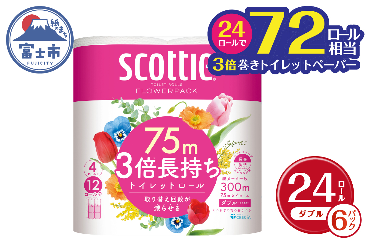 スコッティ フラワーパック３倍長持ち４ロール（6パック入）【入金確認後から90日程度で発送】(b1580)