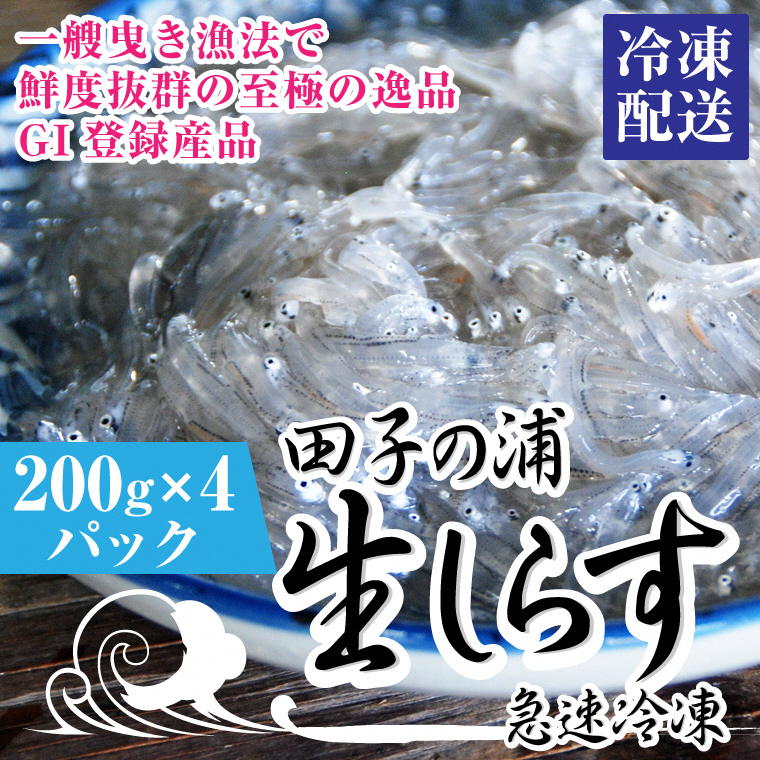 一艘曳き漁法「田子の浦」漁港直送生しらす 獲れたて急速冷凍200ｇ×4個セット(a1553)