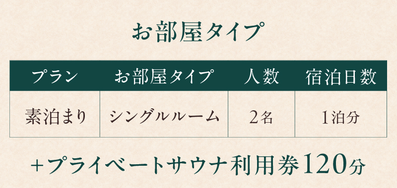 宿泊券 シングル1部屋 2名利用 ＋ サウナ利用券 120分 [sf001-323]