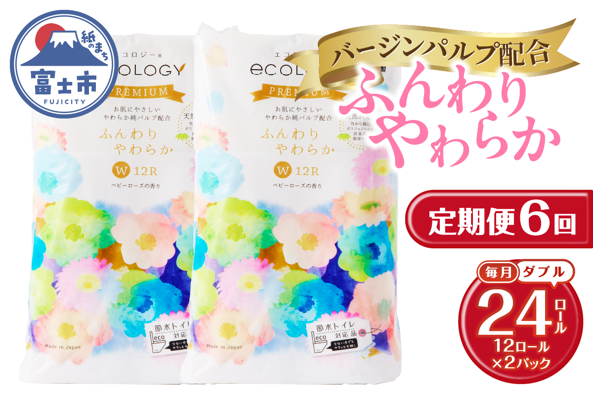 定期便【全6回毎月発送】エコロジープレミアム 12RW25.5トイレットペーパー2パック [sf002-506]