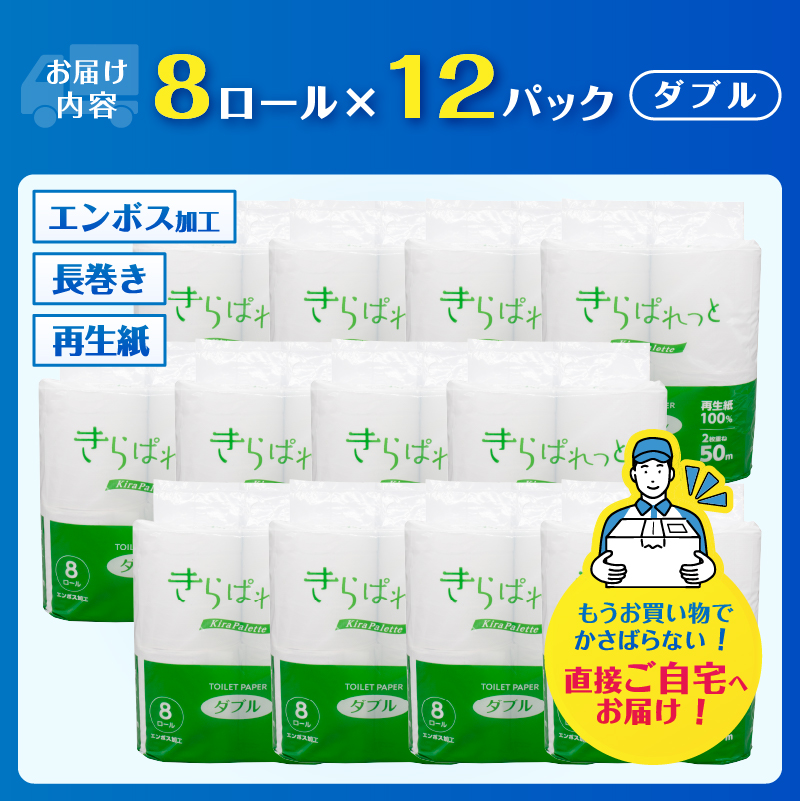  再生紙トイレットペーパー きらぱれっとトイレットペーパー8ロール×12個 (96ロール) (ダブル) [sf108-004]