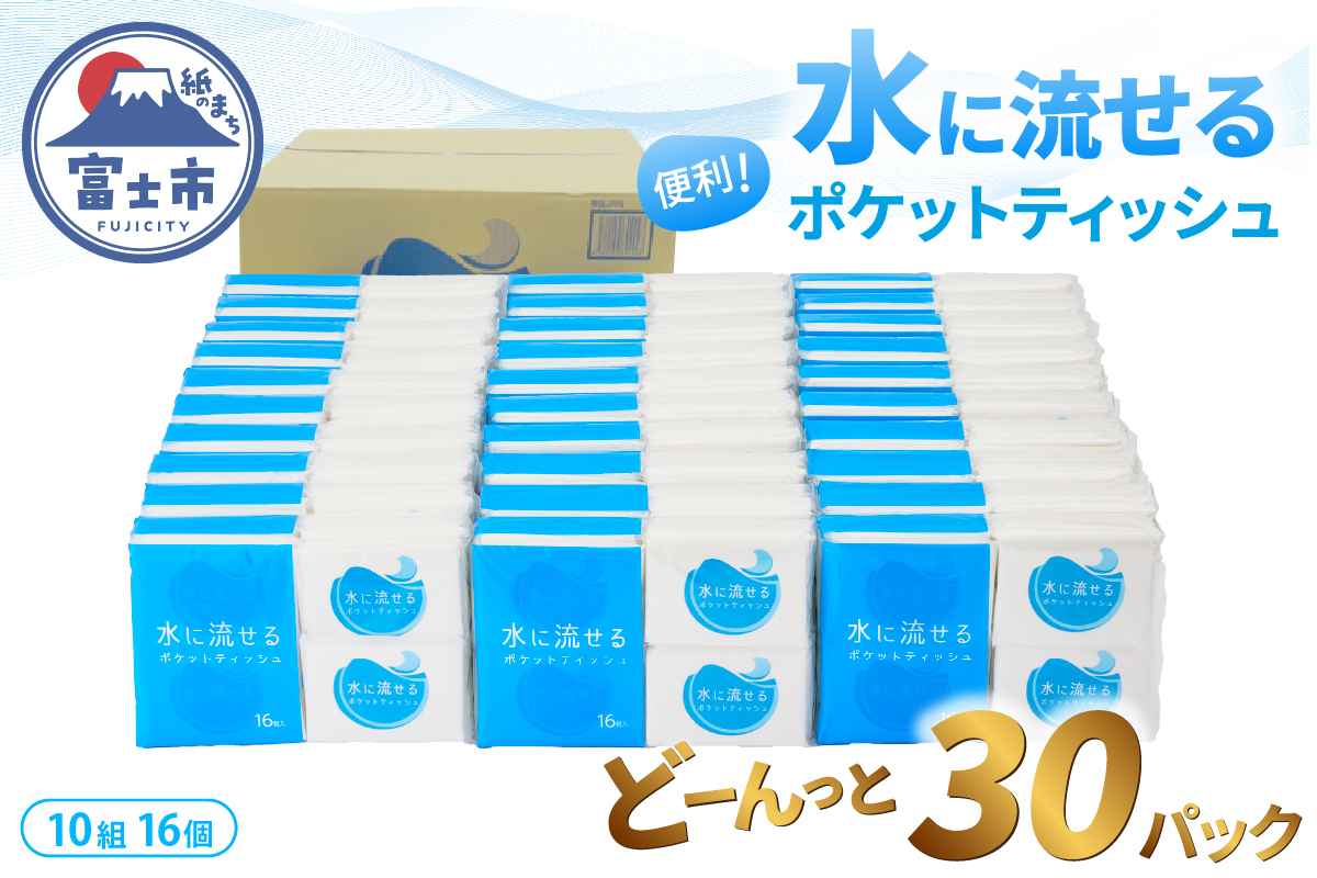 水に流せるポケットティッシュ１６個入り×３０パック　計４８０個）【配送不可地域：沖縄本島・離島】（1975）