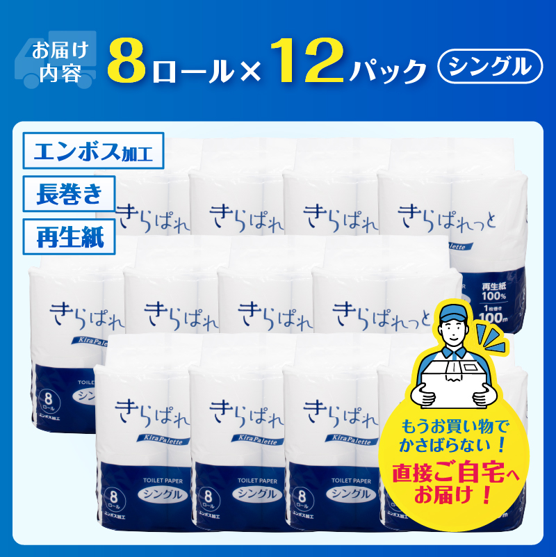  再生紙トイレットペーパー きらぱれっとトイレットペーパー8ロール×12個 (96ロール) (シングル) [sf108-002]