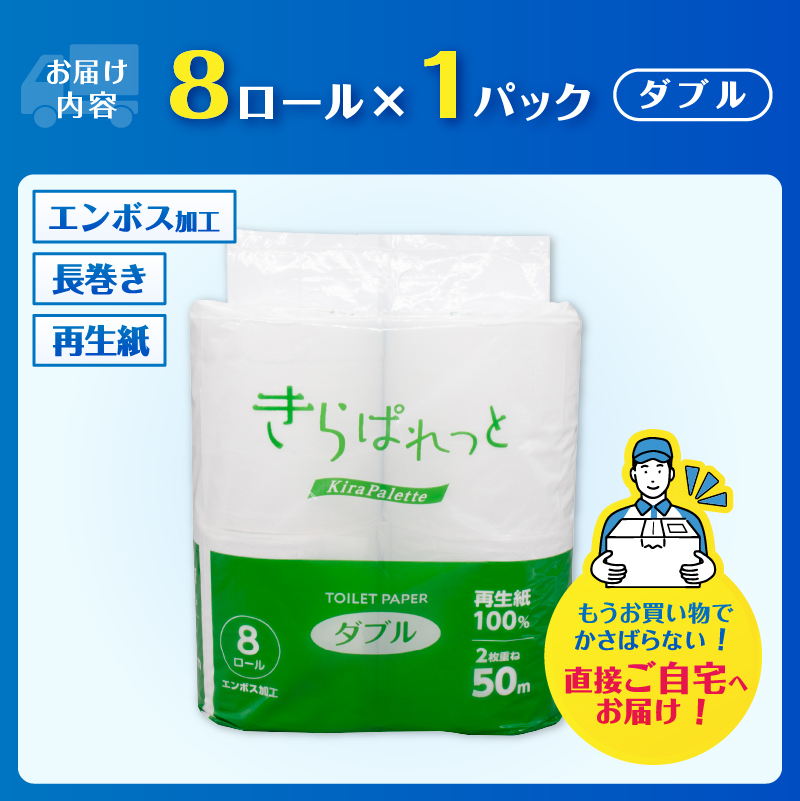 再生紙トイレットペーパー きらぱれっとトイレットペーパー8ロール (ダブル) 1個 [sf108-003]