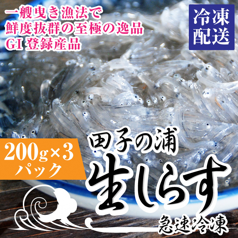 一艘曳き漁法「田子の浦」漁港直送生しらす獲れたて急速冷凍200ｇ×3個セット(a1552)