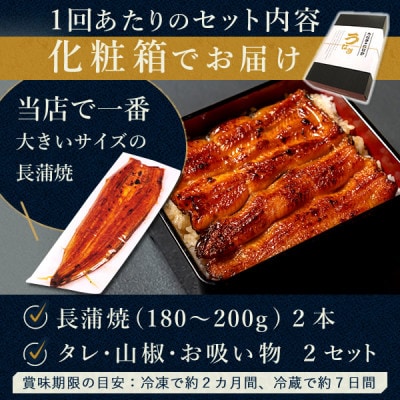 【2ヵ月毎定期便】浜名湖・うなぎのたなかの国産うなぎギフト長蒲焼2本※1回分360g程度全3回【配送不可地域：離島】【4059969】