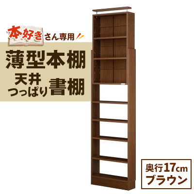 本好きさん専用 奥行17cm薄型本棚 天井つっぱり書棚 愛書家 (ブラウン)　CH−K6017B【1435839】