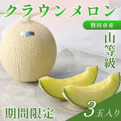【2026年5月中旬より発送】磐田市 ねらい目 クラウンメロン 山等級 約1.3kg×3個【配送不可地域：離島・北海道・沖縄県】【1640739】