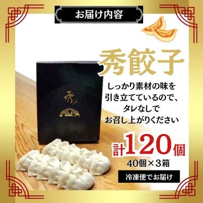 秀餃子 120個(40×3箱)2.4kg 国産野菜と肉の新鮮さにこだわった本気のぎょうざ 国産 冷凍【配送不可地域：離島】【1622598】