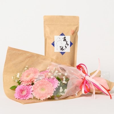 11月発送!同級生コンビでお届け　ガーベラピンクブーケとおいしいお米のセット・お花長持ち栄養剤付き!【1708238】
