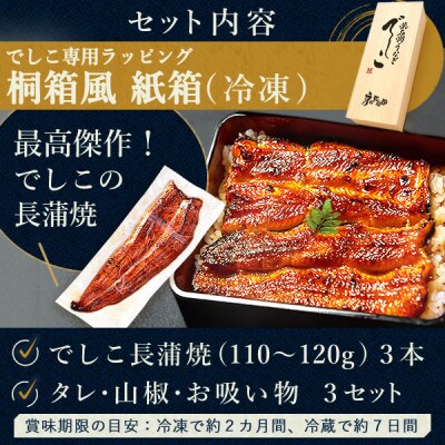 浜名湖養鰻125年の最高傑作「でしこ」!浜名湖・うなぎのたなか国産長蒲焼3本ギフト※合計330g程度【配送不可地域：離島】【1664704】