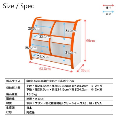 知育家具シリーズ　おもちゃばこ　65cm幅(オレンジ)　OB-65MO【1414608】