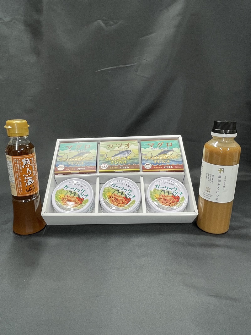 a10-811　缶詰 3種食べ比べ 計6缶 煎り酒1本 静岡みそ汁の素1本