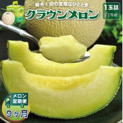 【毎月定期便】クラウンメロン(白等級) 1玉全9回【配送不可地域：離島・北海道・沖縄県】【4069724】
