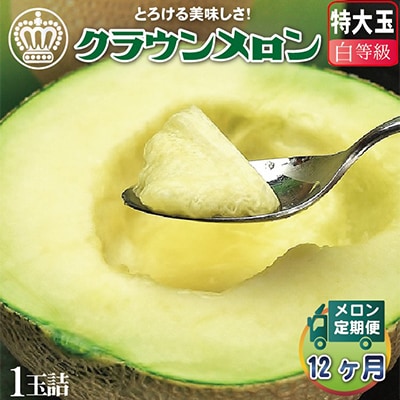 【毎月定期便】クラウンメロン(白等級)特大玉 1玉 全12回【配送不可地域：離島・北海道・沖縄県】【4012659】