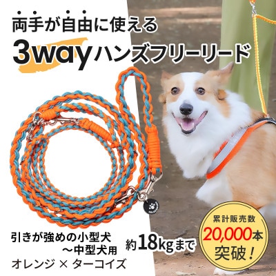 【犬用】3WAYハンズフリーリード(引きが強めの小型〜中型犬)オレンジ×ターコイズ【ゴールデンママ】【配送不可地域：離島・沖縄県】【1743147】
