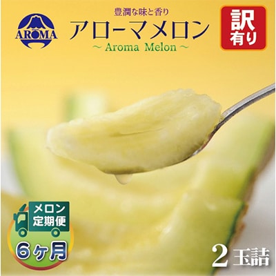 【毎月定期便】【訳あり】アローマメロン 2玉 全6回【配送不可地域：離島・北海道・沖縄県】【4013174】