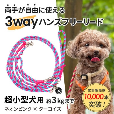 【犬用リード】3WAYハンズフリーリード(超小型犬用)ネオンピンク×ターコイズ【ゴールデンママ】【配送不可地域：離島・沖縄県】【1625460】