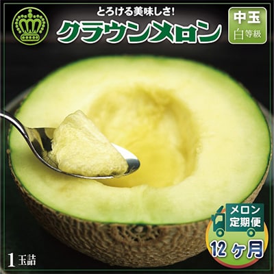 【毎月定期便】クラウンメロン(白等級) 中玉1玉 全12回【配送不可地域：離島・北海道・沖縄県】【4012656】