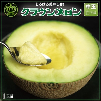 【通年出荷】クラウンメロン(白等級)中玉　1玉【配送不可地域：離島・北海道・沖縄県】【1104741】