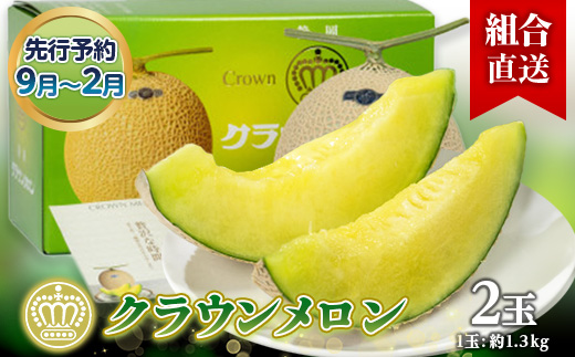 【組合直送】静岡県が誇る温室高級「クラウンメロン」2玉(1玉:約1.3kg) 9月〜2月【配送不可地域：離島・北海道・沖縄県】【1671473】