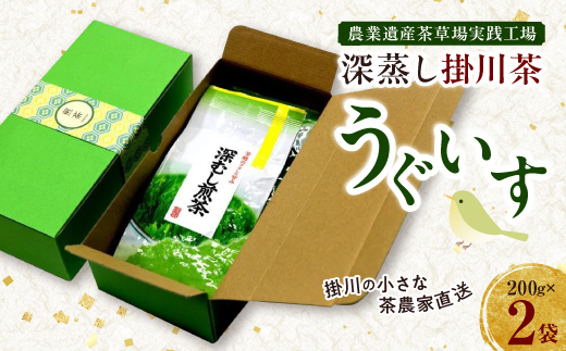 掛川の小さな茶農家直送 農業遺産茶草場実践工場 深蒸し掛川茶「うぐいす」 200g×2【配送不可地域：離島・沖縄県】【1674940】