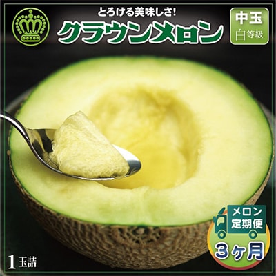 【毎月定期便】クラウンメロン(白等級) 中玉1玉 全3回【配送不可地域：離島・北海道・沖縄県】【4012654】
